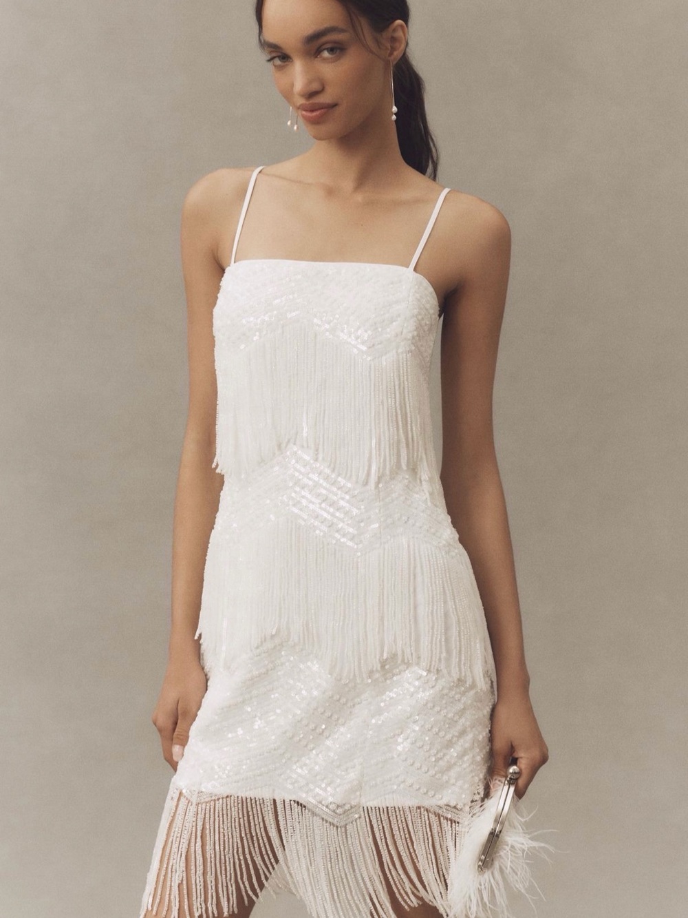 Endless Rose White Fringe Sequin Slip Dress